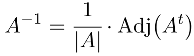 formula de la matriz inversa con la matriz adjunta de la traspuesta