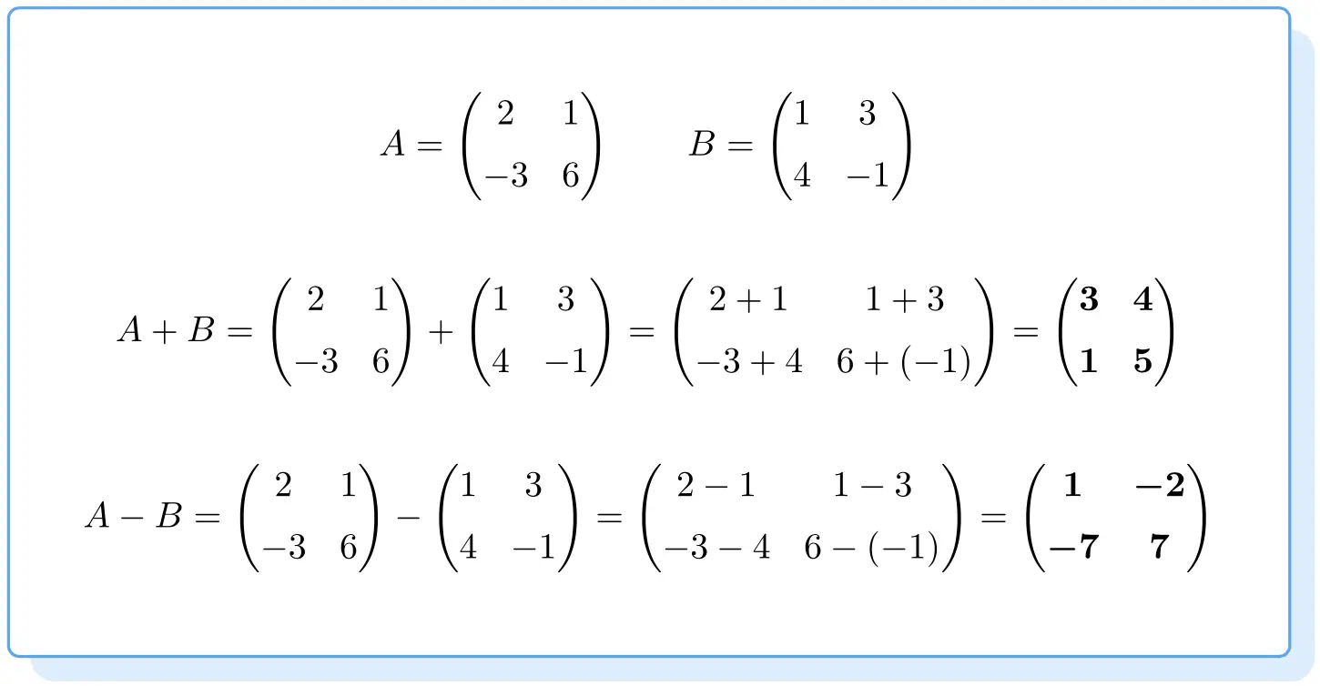 ejemplos de suma y resta de matrices 2x2 , operaciones con matrices