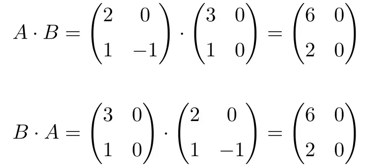ejemplo de matrices conmutables de dimensión 2x2