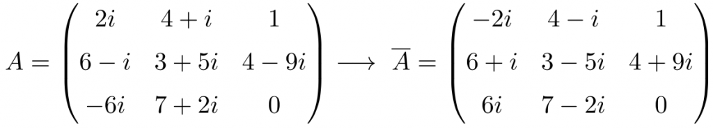 ejemplo de matriz conjugada, como conjugar una matriz