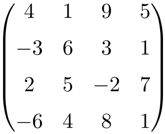 ejemplo de matriz cuadrada de orden 4