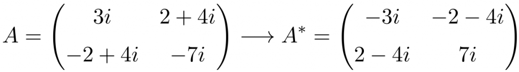 matriz antihermitiana o antihermitica de dimensión 2x2