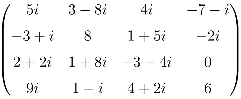 matriz compleja de dimension 4x4