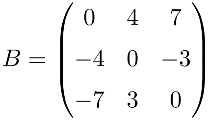 ejemplo de matriz antisimetrica de dimension 3x3