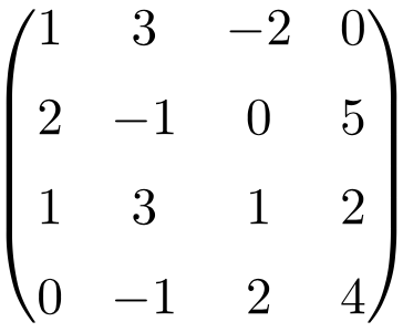 ejemplo de matriz regular o invertible de dimension 4x4