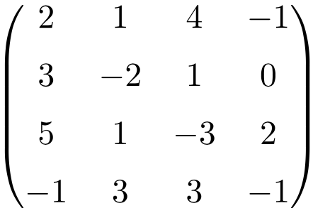 ejemplo de matriz singular o degenerada de dimension 4x4
